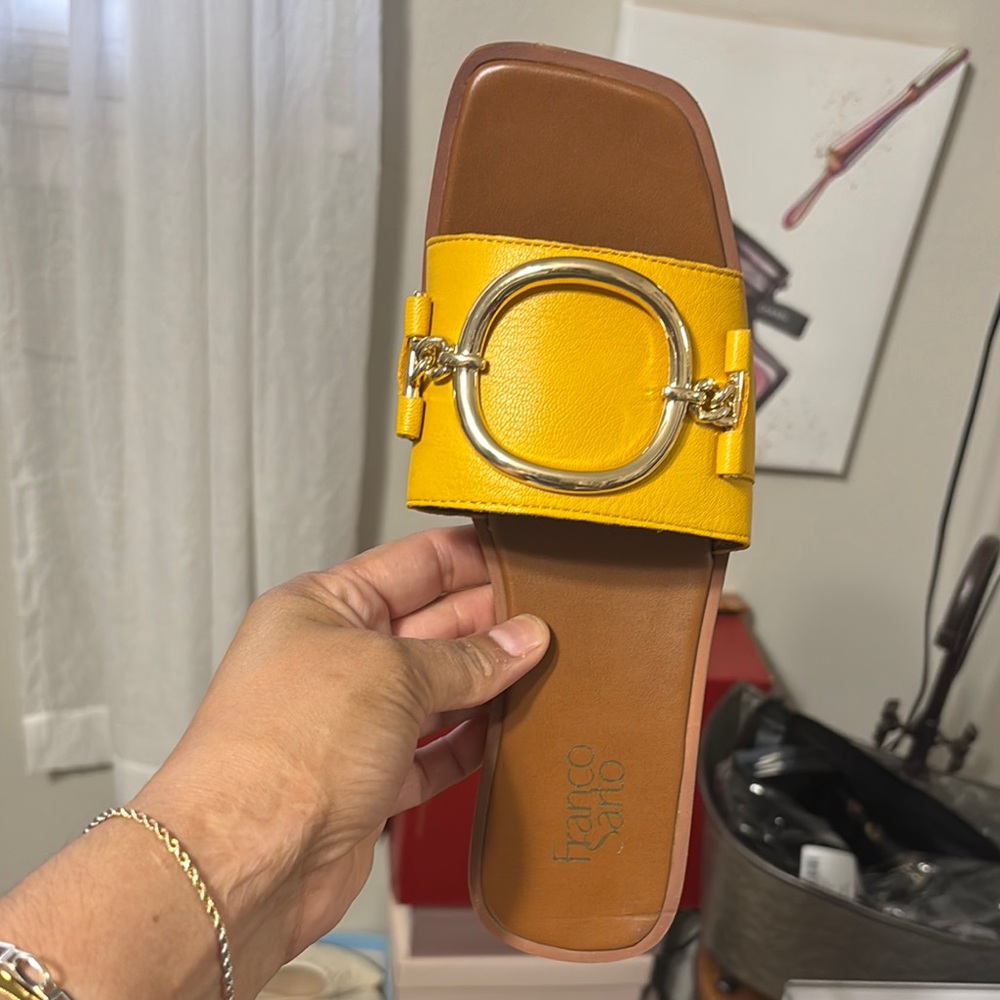 Franco Sarto Yellow Sandals with Gold Hardware